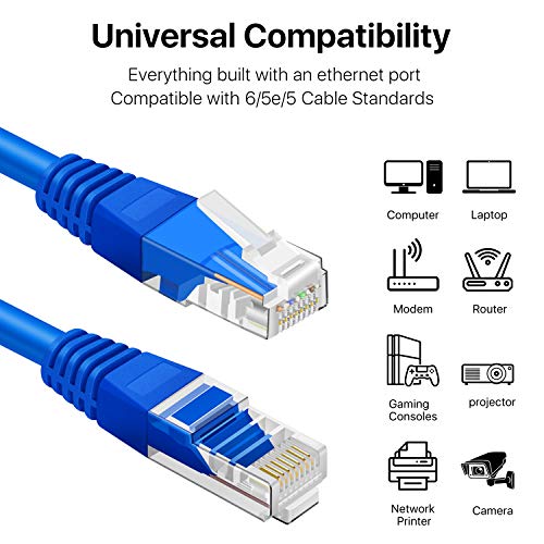 TNP Cat 6 100 Фута Ethernet кабел за Интернет, Мрежов Пач за интернет-кабел RJ45 Cat 6, Дълъг Ethernet Кабел, Мрежа Gigabit ethernet кабел категория 6 локална мрежа, Тел (100 Фута, синьо)