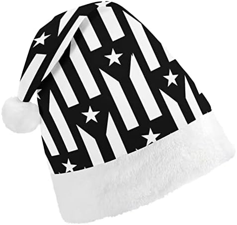Флаг Пуерто-Рико, е черно-бяла коледна шапка, мек плюшен шапчица Дядо Коледа, забавна шапчица за коледно новогодишната партита