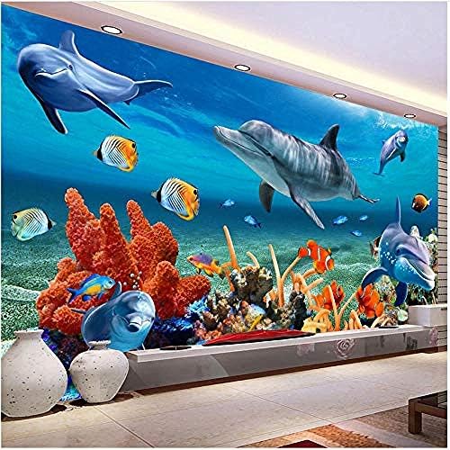 Clhhsy Водоустойчива и Подвижни Потребителски 3D Стенни Тапети за деца Подводен Делфин Риба Тапети Аквариум Фон на Стените на Декора на Стаята Детски Легла Room-250x175 см