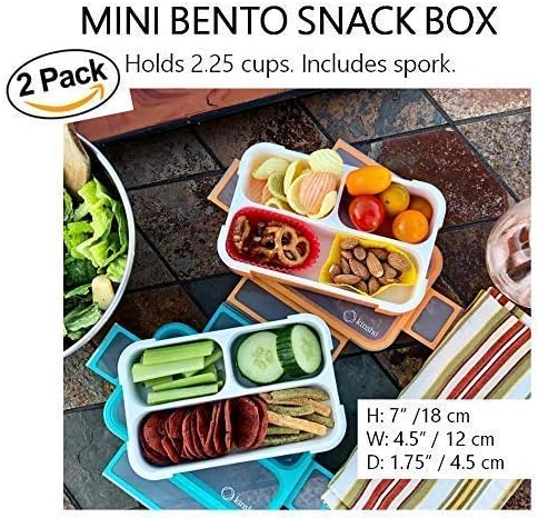 Контейнери за закуски kinsho Mini Bento Lunch Box с пакет от Акула и Пакет с лед. Кутии за деца, Детска градина, предучилищна възраст, Синьо-Зелено и Оранжево