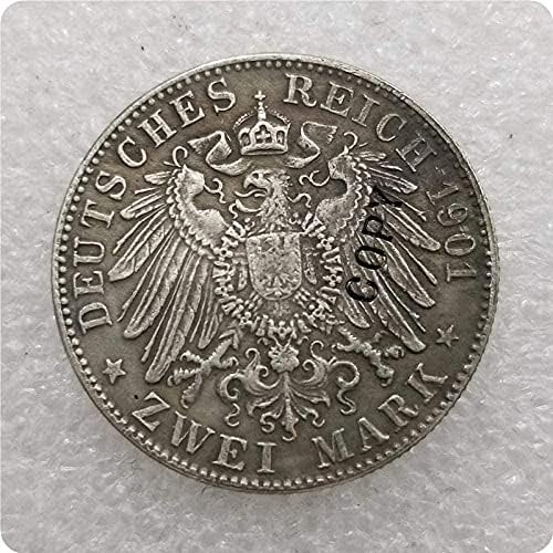 Германия 2 Марки Цвей РЕЙХСМАРКА 1901 година Монета на Германския Райх Рядка Копие на Възпоменателни Монети