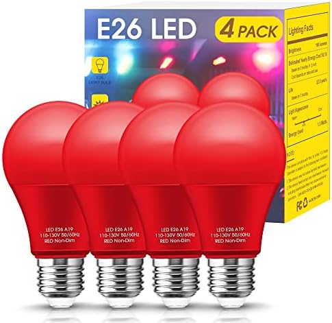 Червените Крушки Woxeon [4 опаковки] - Коледни електрически Крушки, Led червени Крушки A19 за улица с мощност