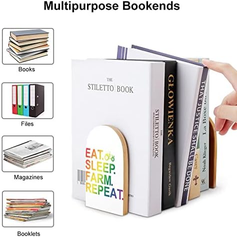 Eat Sleep Farm Repeat Сладки Книгата Завършва Дървени Поставки за Книги, стойка за Рафтове Разделител за книги