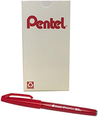Pentel Arts Sign Pen Touch, върха на четката Fude, с червено мастило, кутия от 12 броя (SES15C-B)