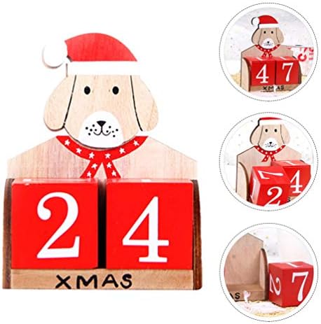 PORTABLE Дървена Коледен Календар за Обратно Броене Дядо Шапка Куче Адвент Календар Блокове Декорация на Коледната