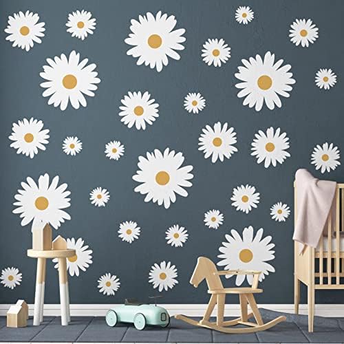 12 Листа Стикери за стена с Цветя, Бели Стикери за стена под формата на цветя, по-Големи Стикери за стена с