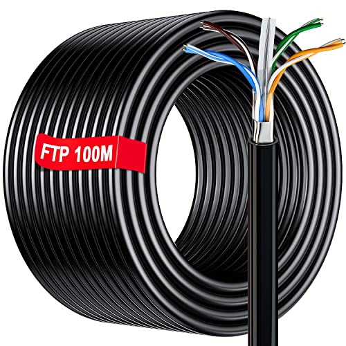 съраунд кабел rj-45 с дължина 328 фута/на 100 м, Екраниран FTP Мрежов кабел Ethernet за улица | FTP 23AWG, Екраниран Гигабит интернет-кабел с защита от смущения, Защитен от атмосферн