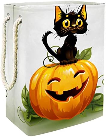 Inhomer Скъпа Черна котка на Тиква за Хелоуин 300D Оксфорд PVC, Водоустойчив Кошница за Дрехи, Голяма Кошница