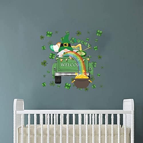 Винилови Стикери за стена в Деня на Св. Патрик, Декори за стени, Ирландски Зелен Автомобил с Лепреконом, едно