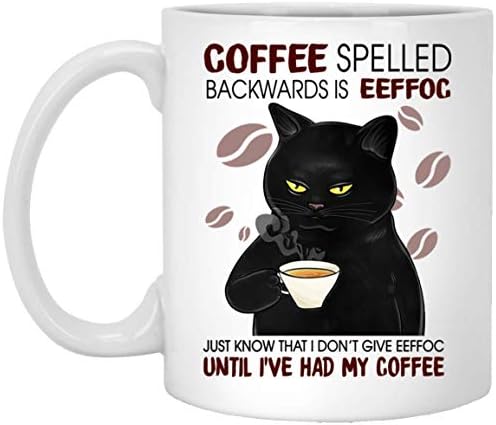 ZMKDLL Black Cat Coffee С обратен Писането - Eeffoc Преносима Класическа Керамична Чаша за Кафе, Чаша Пътна Чаша 11 Грама