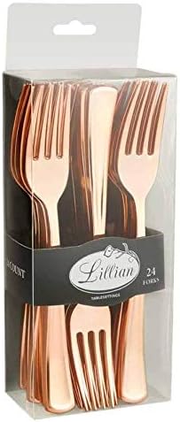 Прибори за хранене Lillian от розово злато, Лъскавите Пластмасови ножове | 5 1/2 x 1, 24 бр, 5,5 x 1 x 1 инч