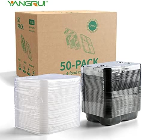 Контейнери YANGRUI To Go, 50 опаковки (50 тави + 50 капаци), 34 грама, Множество кутия за Бэнто, не съдържат