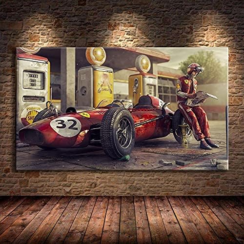 HUAZAI Платно Картина Ретро Автомобили Плакат Ferraris Classic Racing F1 Състезателна кола на Художественото