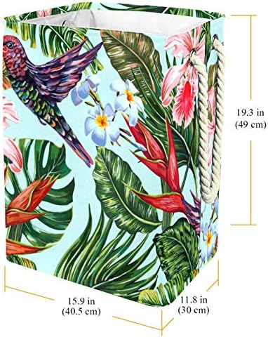 Количка за бельо Пролет Тропическа Палма Птици Цвете Сгъваема Кошница за съхранение на бельо с Дръжки Подвижни Скоби Добре да се Запази Водоустойчива за Организир