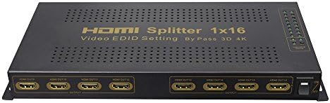 Сплитер HDMI 1x16.Поддръжка на вход и изход на сигнала 4K 3D HDMI.Подкрепа за въвеждане на до 10 м стандартна дължина на кабела AWG26 HDMI, изход до 10 метра на дължина на кабела AWG26.