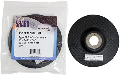 Отрезной кръг Shark Welding 13038 Акула с размер 5 инча в 0,045 инча на 7/8 инча с шкурка 60 Вида 27 SS, 5 бр. в опаковка