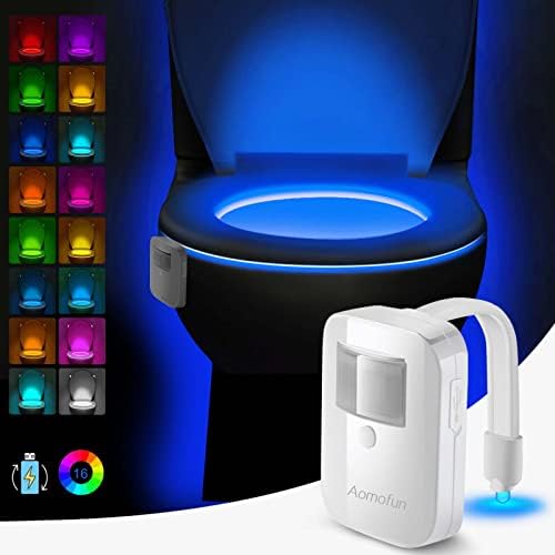 Aomofun Акумулаторна батерия нощна светлина за Тоалетна - 16 цвята, Активируемый сензор за движение, Led нощна светлина за баня с Купата за дома - Хладно Приспособление за