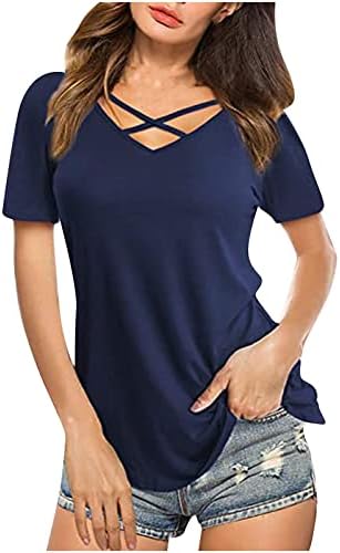 Модна Тениска за Жени, Блуза с V-образно деколте на Кръст, Обикновен Тениски с Къс Ръкав, Потници 2023, Летни Модни Ризи