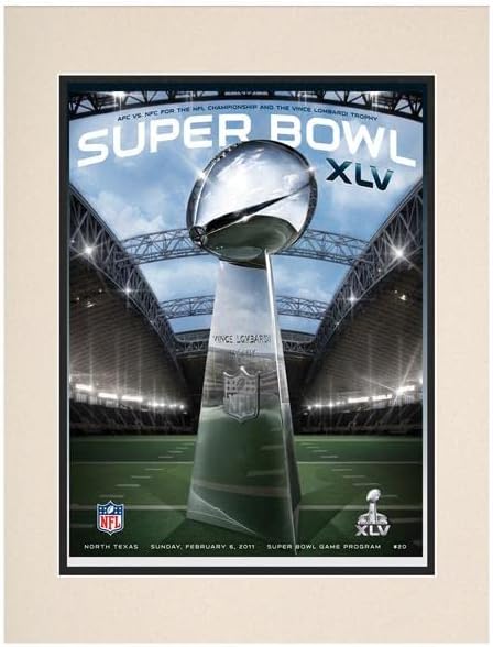 Програма на Super Bowl XLV 2011 Пакърс vs Стийлърс 10.5 x 14 Matted Super Bowl XLV - Програма NFL