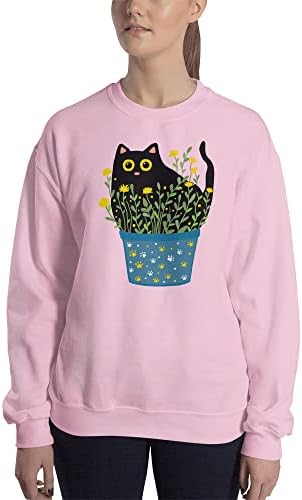 Hoody Унисекс Черна котка, с жълти цветя | Есенен пуловер, за любителите на животни