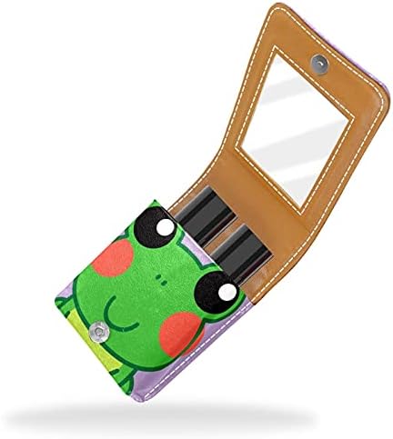 Калъф за Червило Сладко Frog Лилав цвят, Държач за Червило с Огледало, Преносим Пътен Калъф За Блясък За Устни