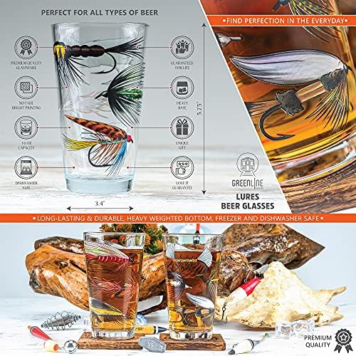 Стоки Greenline – Комплект чаши за улов летят риболов за рибари и любителите на активния отдих – Комплект чаши за пиене с тема Летяща стръв на 16 унции от 2