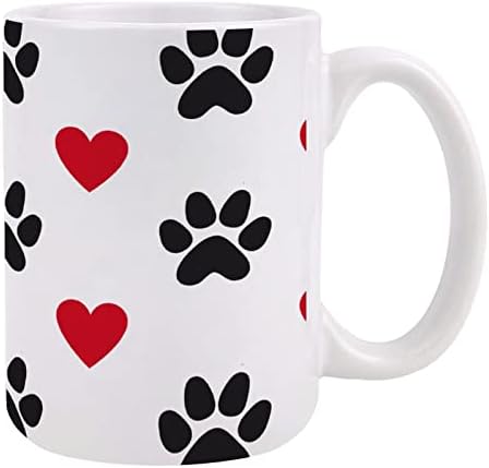 Керамични Кафеена Чаша с кучешки теми, Отпечатъци от кучешки Лапи, Модел във формата на Сърце, с Бяла Чаша,