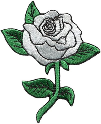 Бяла Роза Цвете На Любовта Байкерская Татуировка Бродирана Апликация На Железопътната Нашивка S-1446