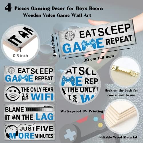 Игри за Декор за Стаята на момчетата, 4 предмета, игра Яж и спи, Повторение Забавна Дървена Видеоигри, монтиран