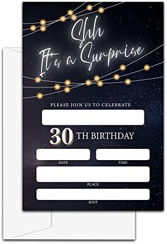 Покани за 30-ия рожден ден с изненада от LeFohLon, 20 Опаковки на Двустранните Покани Картички със Звездите на Нощното Небе на рожден ден в Пликове, Дамски и Мъжки Аксесоа?