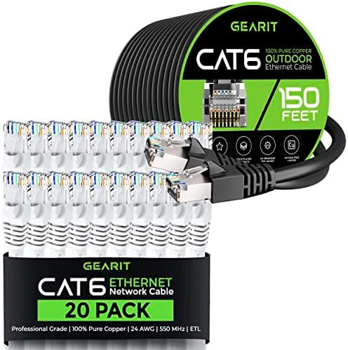 GearIT 20 pack 2-подножието Ethernet Кабел Cat6 и 150 фута Cat6 Кабел
