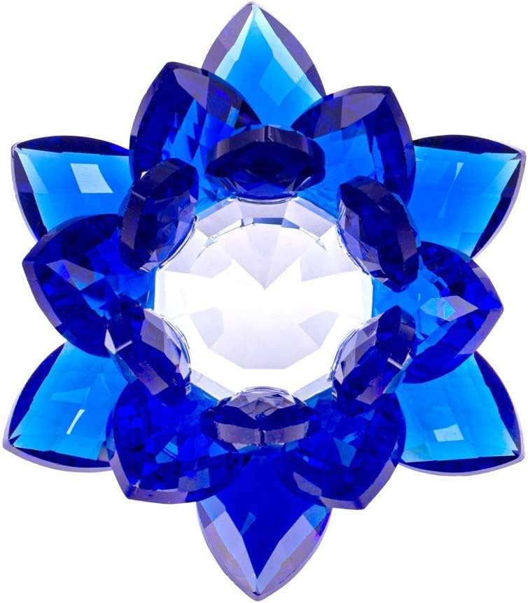 Amlong Crystal с 3-Инчов Сапфирово Синьо Мънисто Цвете Лотос Фън Шуй Начало Декор с Подарък Кутия