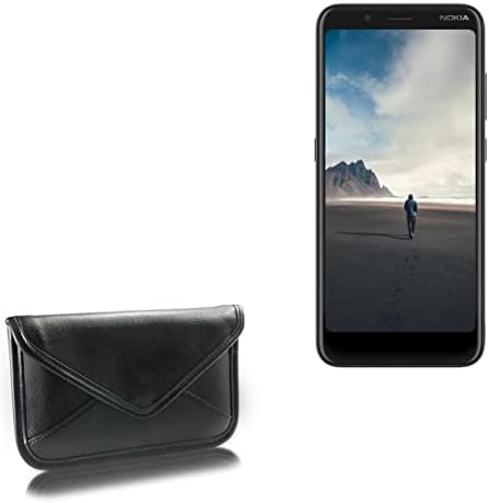 Калъф BoxWave, който е Съвместим с Nokia C2 Tennen (Case by BoxWave) - Луксозни Кожена чанта-месинджър, дизайн своята практика-плик от изкуствена кожа за Nokia C2 Tennen - Черно jet black
