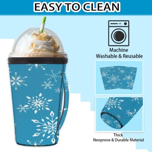 Коледа Snowflake Blue 01 многократна употреба Кафе ръкав с лед с дръжка от Неопрен за Напитки, кафе лате, Чай,