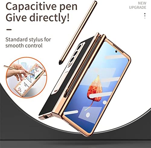 Калъф GOUHGKH Galaxy Z Fold 4, кожен калъф със защита на панти 4 в 1 с притежателя на S Pen и замяна S Pen, който е съвместим с Samsung Galaxy Z Fold 4 5G (черен)