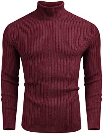 COOFANDY Мъжки Оборудвана Пуловер с висока Воротом, Вязаный Пуловер, Класически Мек Пуловер в Рубчик