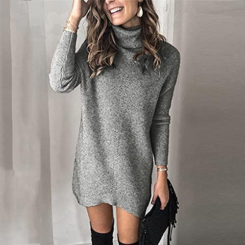 Женствена Рокля-пуловер, Вязаное Рокля с дълъг ръкав, Пуловер, Пуловер, Вязаное Рокля с деколте, Рокля-пуловер