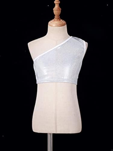 Jugaoge / Бебешки Блузи с блестящ метален модел за момичета, скъсяване на Върховете на бретелях без ръкави, с едно рамо, Спортни Жилетки, Потници за танци, Сребро От 2 до 5