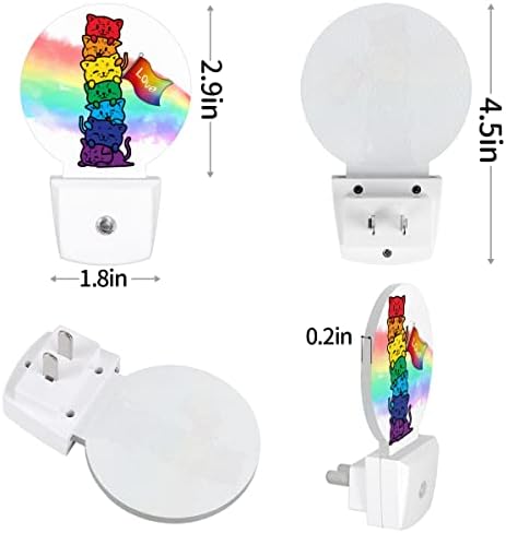 DXTKWL Rainbow Love Pride Cat Кръгли Нощни Лампи, 2 опаковки, Цветни Животни, Котка, Plug-in led нощни лампи,