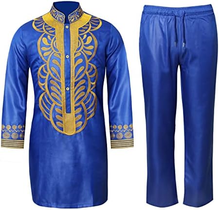 Мъжки Дрехи TIDOIRSA в Африканския стил Мъжка Риза със Златни Бродерии и Панталони, Комплект от 2 теми