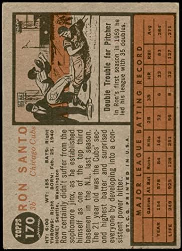 1962 Topps 170 USD на Рон Санто Чикаго Къбс (Бейзболна картичка) (Зелен цвят) VG Cubs