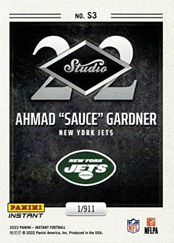 2022 Панини Instant Студио Футбол #S3 Карта начинаещ Ahmad 'Сос' Gardner Card Jets - Направено само в 911 г.