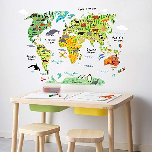 HomeEvolution Големи Детски Образователни Животни Забележителности, Карта на Света, Стикери за Стена, Начало Декор, Изкуство за Детска стая