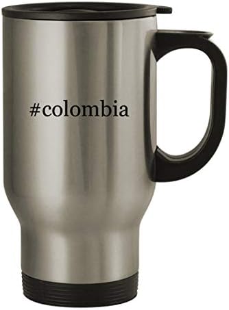 Подарък Дрънкулки #Колумбия - Пътна Кафеена Чаша с Хэштегом От Неръждаема Стомана с Тегло 14 грама, Сребрист