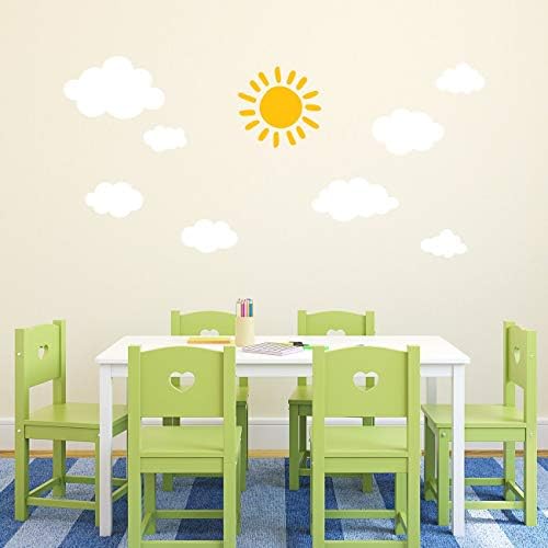 DECOWALL DWG-707WY Графични Детски Стикери за стена с изображение на Слънце и Облаци, Стикери за стена, лепенки за Прозорци, Стикери за стена за Детска, Спалня, Хол (White_707WY)