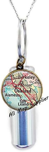 AllMapsupplier Модно Колие с Урной за кремация, карта на Окланд, Калифорния, Урна за кремация с карта на Окланд,