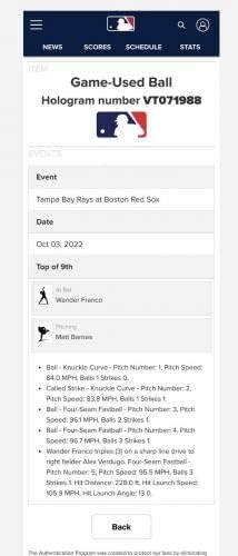 Уондър Франко Тампа Бей Рэйс Използва игра на бейзбол 8-ми тройката в кариерата на MLB Auth - В играта MLB използвани