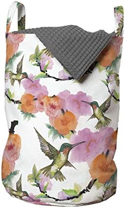 Чанта за дрехи Ambesonne Колибри, Птици, с Акварельным ефект, Лети Над Пресни Листа от Цветове на Клоните, Кошница