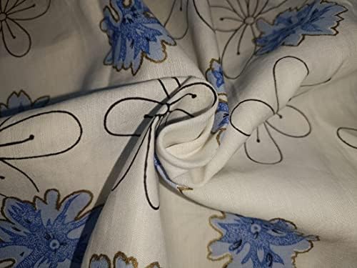 бельо плат с цифрово принтом в цветенце, синьо-бяла, с цветен модел, единична дължина 3 ярд