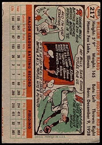 1956 Topps 217 Били Коледа Бостън Ред Сокс (бейзболна картичка) ДОБЪР Ред Сокс